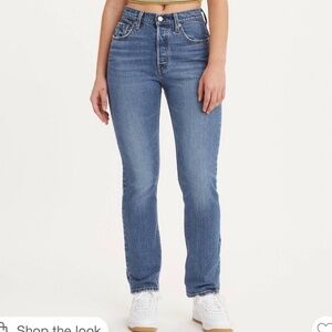 Levi's Women's High-Rise 501 Jeans Salsa Midweight Denim Straight Leg Fly Button